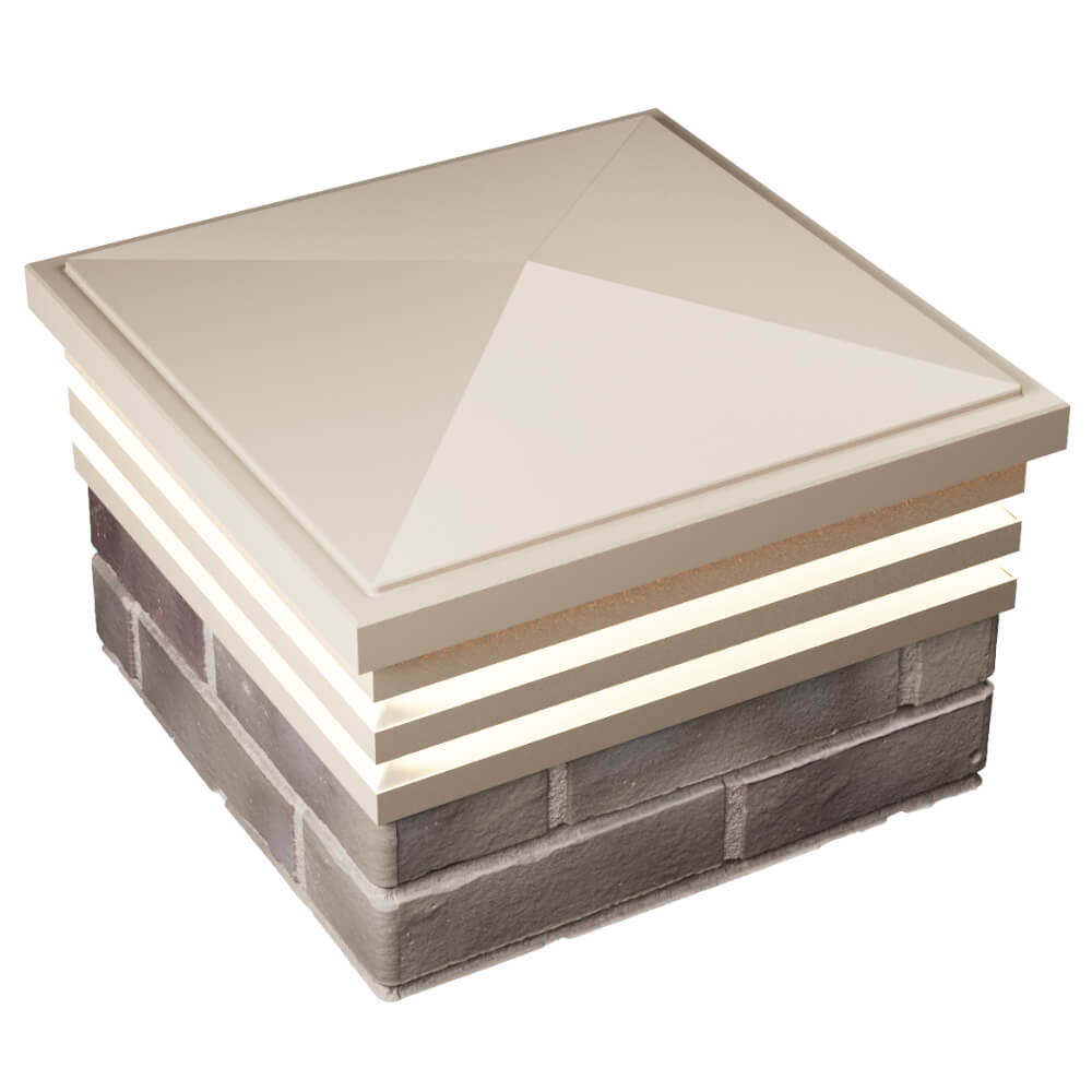 Колпак Zking Бона ХайТек Бежевый на столб 1.5х1.5 кирпича (385х385мм) с подсветкой